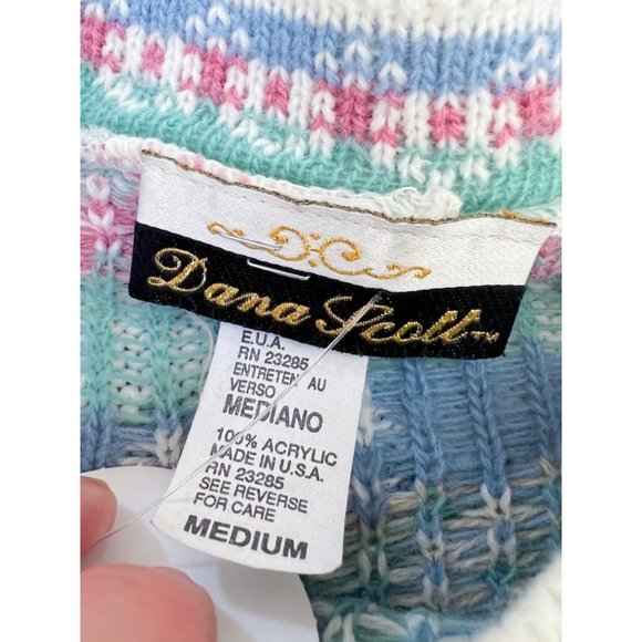 Vintage Dana Scott  Floral Mockneck Tunic White Pink Sweater | Size Medium - Picture 6 of 7